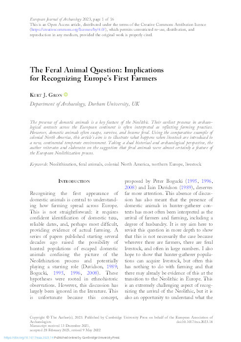 The Feral Animal Question: Implications for Recognizing Europe's First Farmers Thumbnail