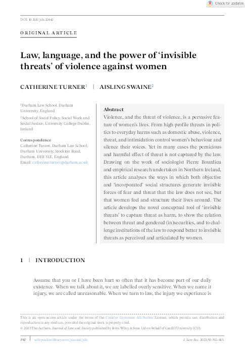 Law, Language and the Power of "Invisible Threats" of Violence Against Women Thumbnail