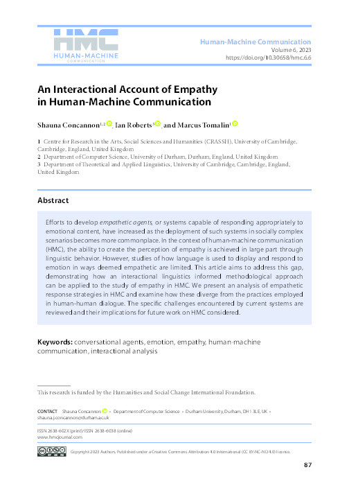 An Interactional Account of Empathy in Human-Machine Communication Thumbnail
