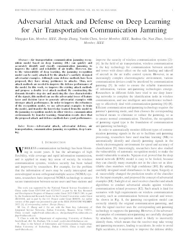 Adversarial Attack and Defense on Deep Learning for Air Transportation Communication Jamming Thumbnail