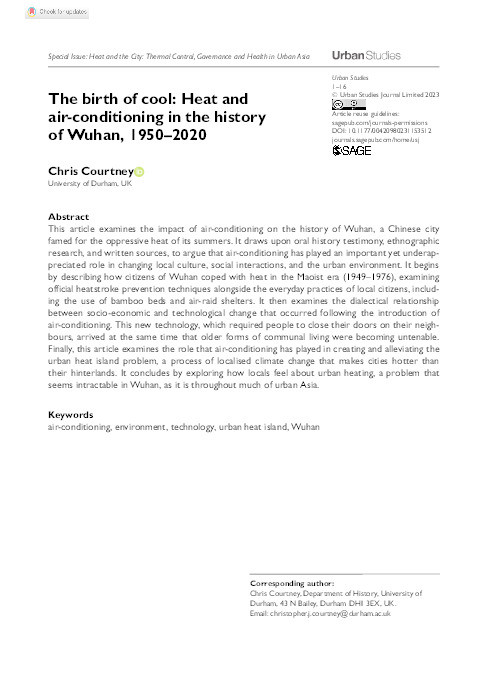 The birth of cool: Heat and air-conditioning in the history of Wuhan, 1950–2020 Thumbnail