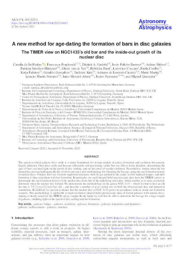A new method for age-dating the formation of bars in disc galaxies Thumbnail