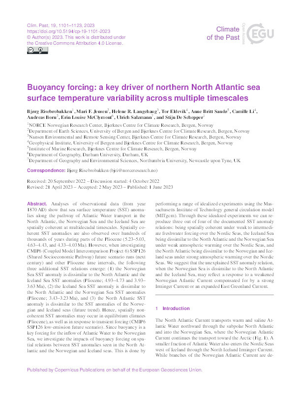 Buoyancy forcing: A key driver for northern North Atlantic SST variability across multiple time scales Thumbnail