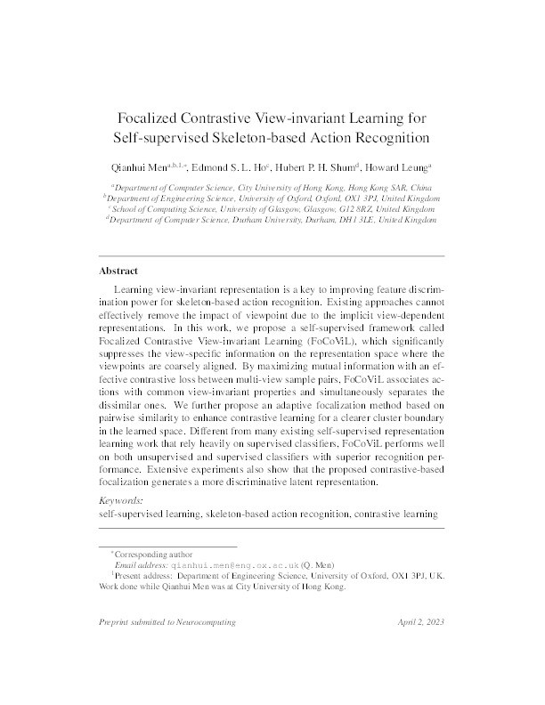 Focalized Contrastive View-invariant Learning for Self-supervised Skeleton-based Action Recognition Thumbnail