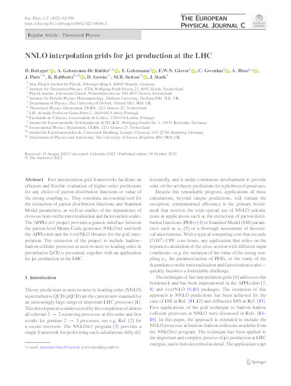 NNLO interpolation grids for jet production at the LHC Thumbnail