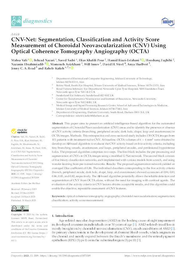 CNV-Net: Segmentation, Classification and Activity Score Measurement of Choroidal Neovascularization (CNV) Using Optical Coherence Tomography Angiography (OCTA) Thumbnail