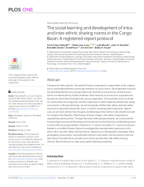 The social learning and development of intra-and inter-ethnic sharing norms in the Congo Basin: A registered report protocol Thumbnail