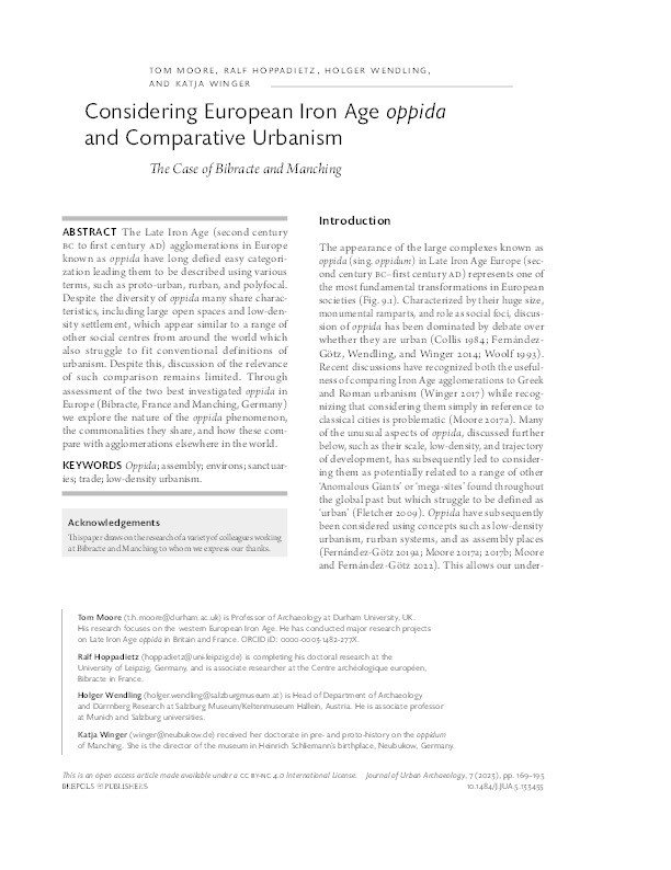 Considering European Iron Age oppida and Comparative Urbanism: The Case of Bibracte and Manching Thumbnail