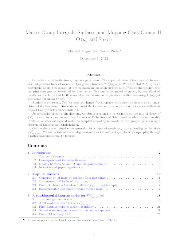 Matrix group integrals, surfaces, and mapping class groups II: O(n) and Sp(n) Thumbnail