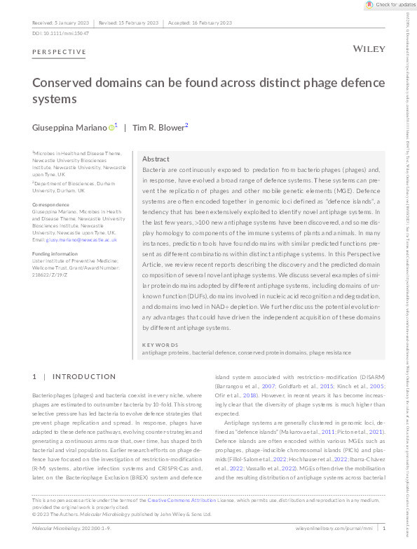 Conserved domains can be found across distinct phage defence systems Thumbnail