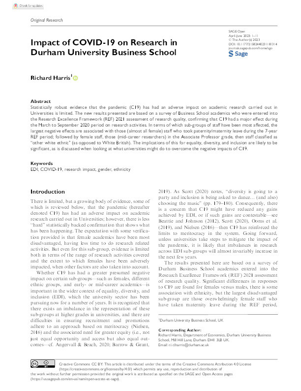 Impact of COVID-19 on research in Durham University Business School Thumbnail