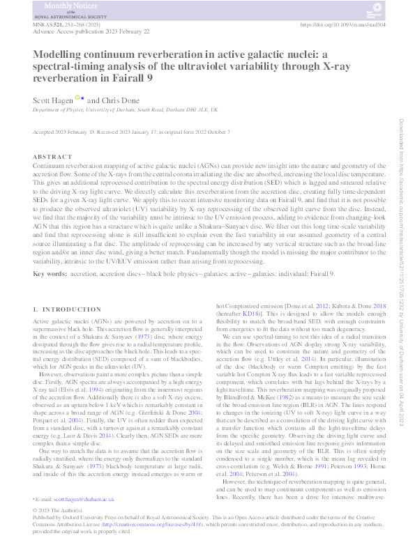 Modelling continuum reverberation in active galactic nuclei: a spectral-timing analysis of the ultraviolet variability through X-ray reverberation in Fairall 9 Thumbnail