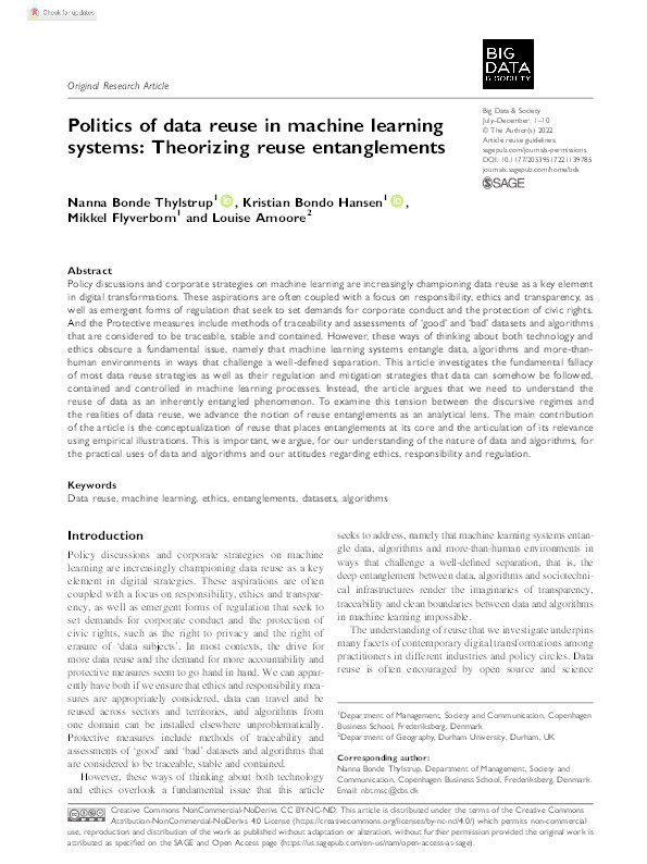 Politics of data reuse in machine learning systems: Theorizing reuse entanglements Thumbnail