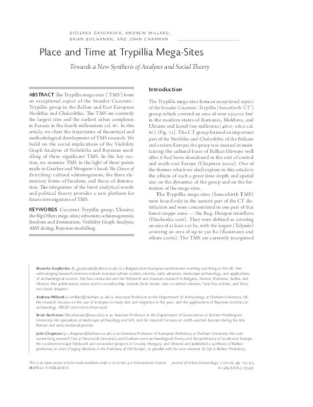 Place and Time at Trypillia Mega-Sites: Towards a New Synthesis of Analyses and Social Theory Thumbnail