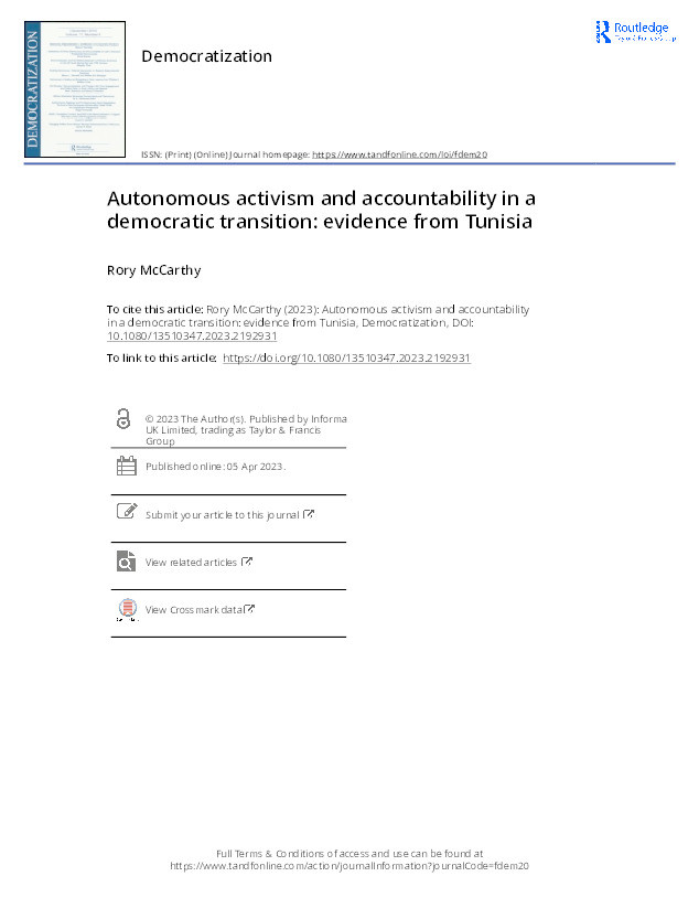 Autonomous Activism and Accountability in a Democratic Transition: Evidence from Tunisia Thumbnail