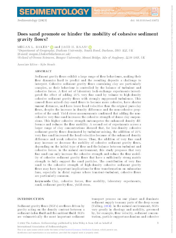 Does sand promote or hinder the mobility of cohesive sediment gravity flows? Thumbnail