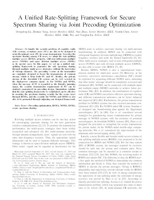 A Unified Rate-Splitting Framework for Secure Spectrum Sharing via Joint Precoding Optimization Thumbnail