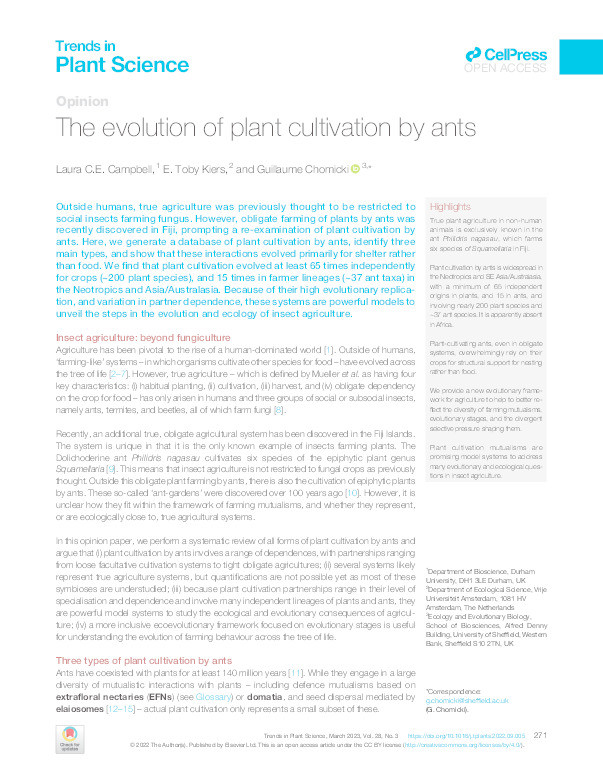 The evolution of plant cultivation by ants Thumbnail