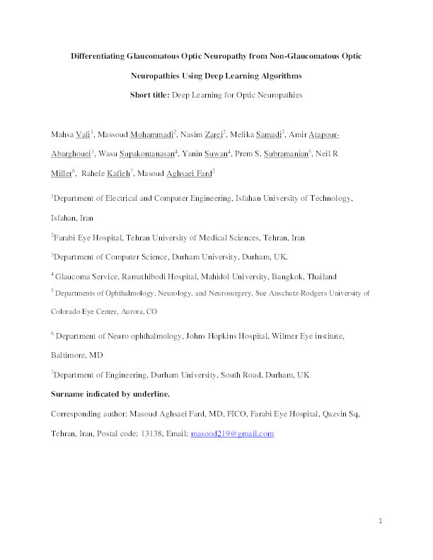 Differentiating Glaucomatous Optic Neuropathy from Non-Glaucomatous Optic Neuropathies Using Deep Learning Algorithms Thumbnail