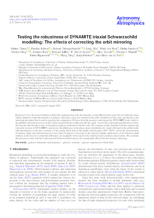Testing the robustness of DYNAMITE triaxial Schwarzschild modelling: The effects of correcting the orbit mirroring Thumbnail