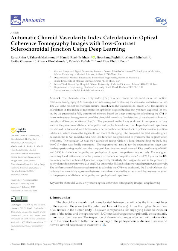 Automatic Choroid Vascularity Index Calculation in Optical Coherence Tomography Images with Low-Contrast Sclerochoroidal Junction Using Deep Learning Thumbnail