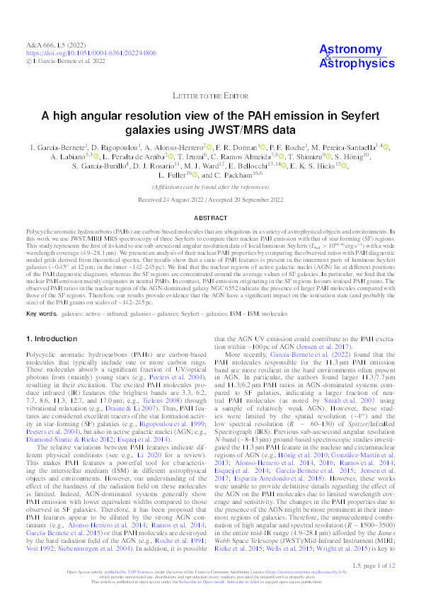 A high angular resolution view of the PAH emission in Seyfert galaxies using JWST/MRS data Thumbnail