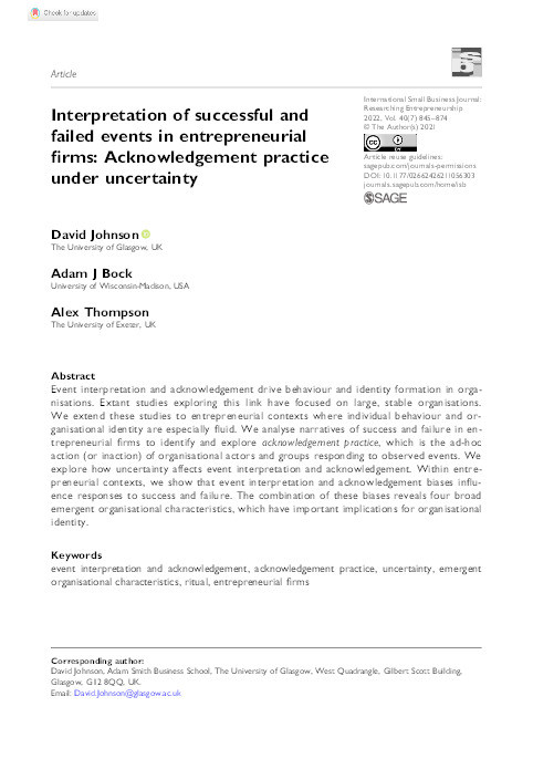 Interpretation of successful and failed events in entrepreneurial firms: Acknowledgement practice under uncertainty Thumbnail