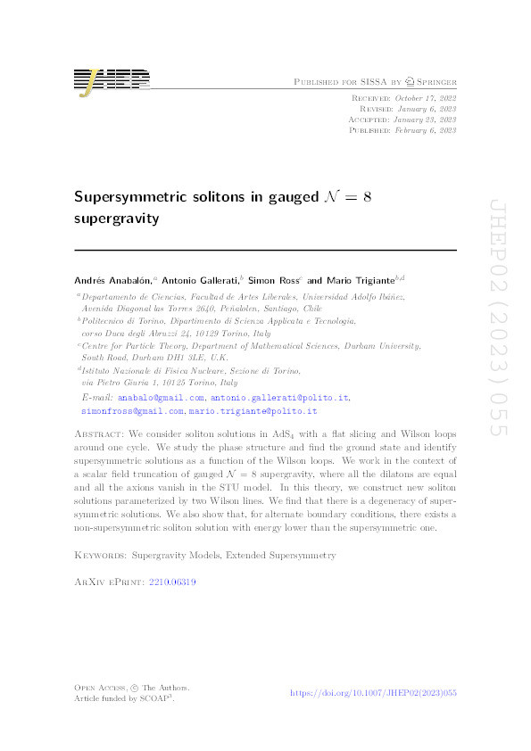 Supersymmetric solitons in gauged N $$ \mathcal{N} $$ = 8 supergravity Thumbnail