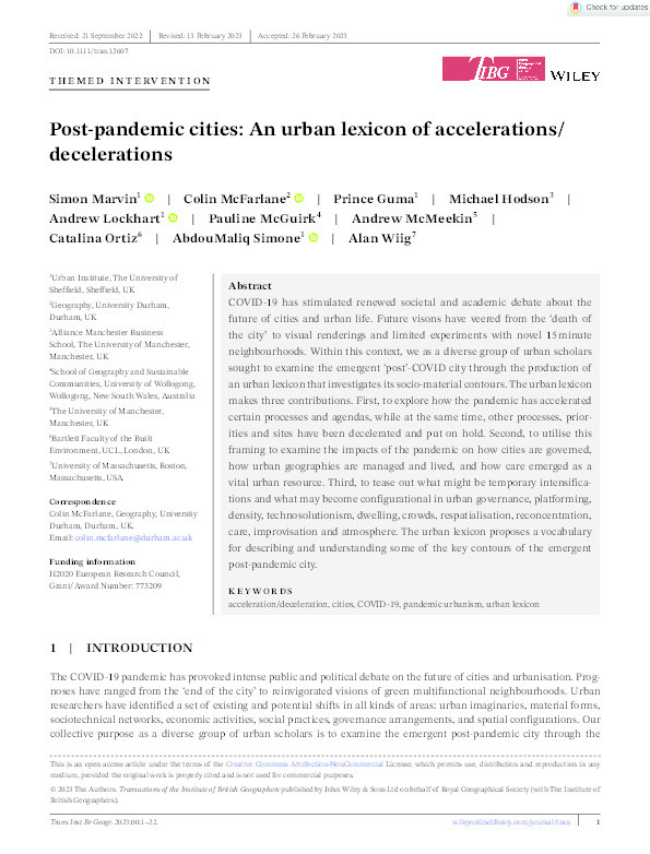 Post-Pandemic Cities: An Urban Lexicon of Accelerations/Decelerations Thumbnail