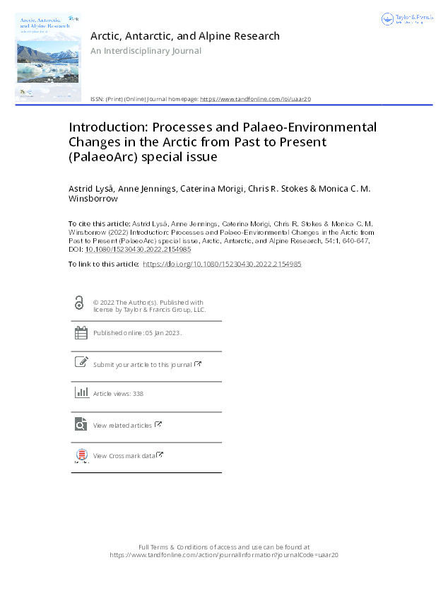 Introduction: Processes and Palaeo-Environmental Changes in the Arctic from Past to Present (PalaeoArc) special issue Thumbnail
