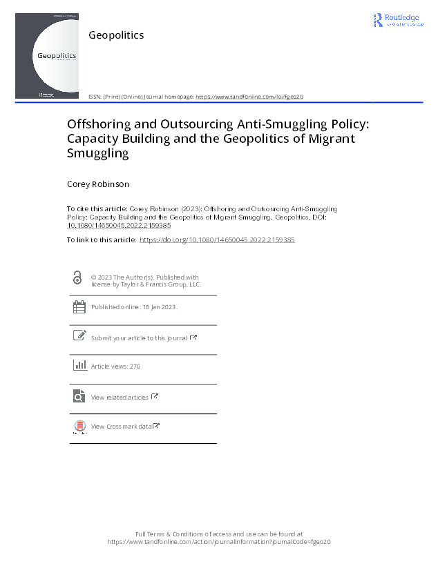 Offshoring and Outsourcing Anti-Smuggling Policy: Capacity Building and the Geopolitics of Migrant Smuggling Thumbnail