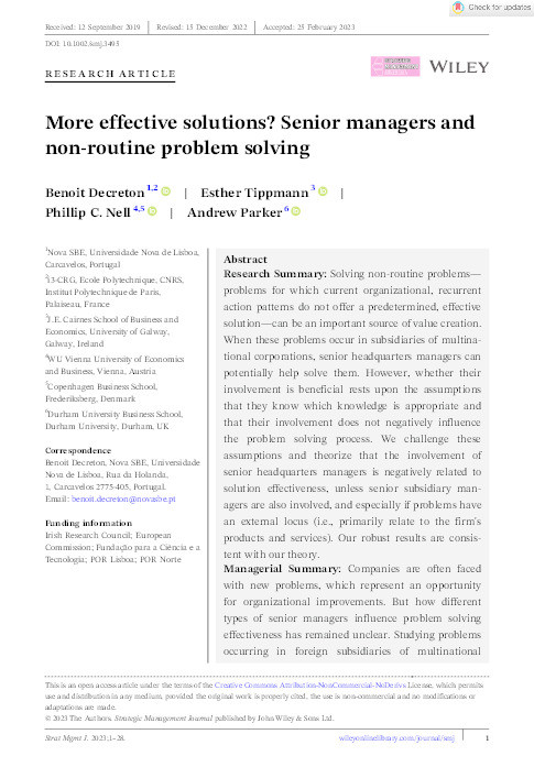 More effective solutions? Senior managers and non-routine problem solving Thumbnail