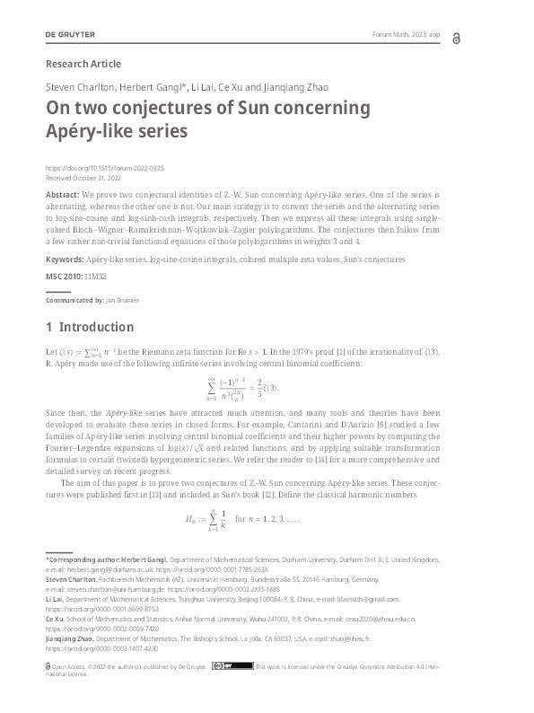 On two conjectures of Sun concerning Apéry-like series Thumbnail
