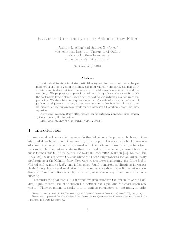 Parameter Uncertainty in the Kalman--Bucy Filter Thumbnail