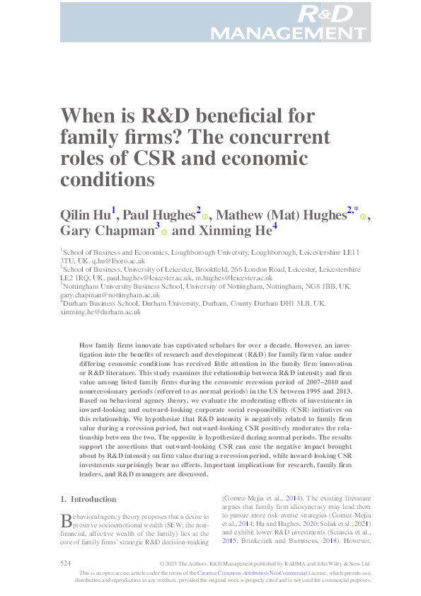 When is R&D Beneficial for Family Firms? The Concurrent Roles of CSR and Economic Conditions Thumbnail