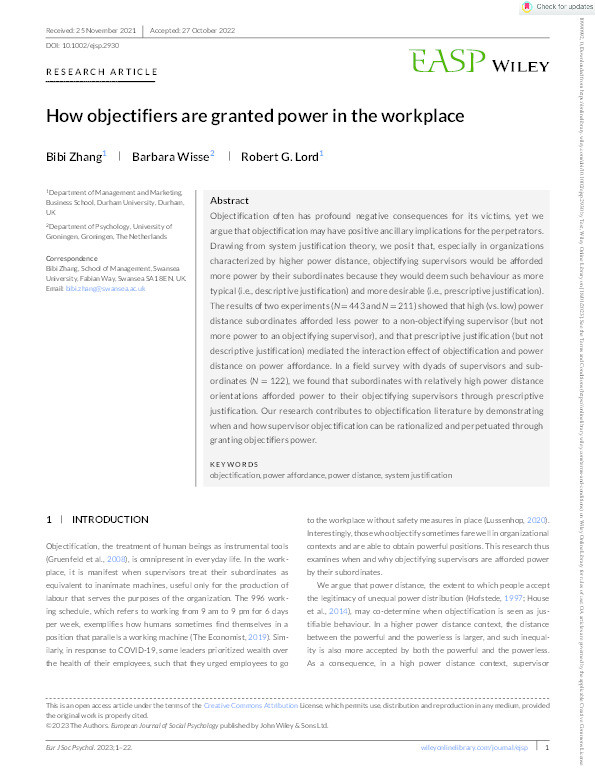 How objectifiers are granted power in the workplace Thumbnail