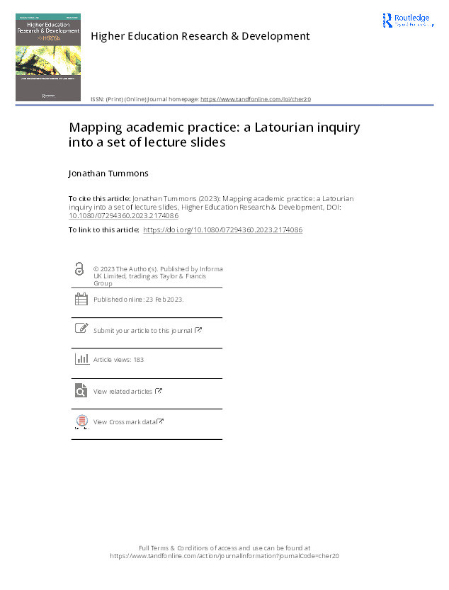 Mapping academic practice: a Latourian inquiry into a set of lecture slides Thumbnail