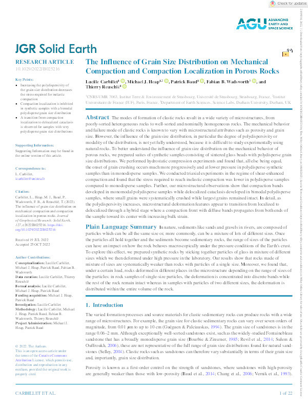 The Influence of Grain Size Distribution on Mechanical Compaction and Compaction Localization in Porous Rocks Thumbnail