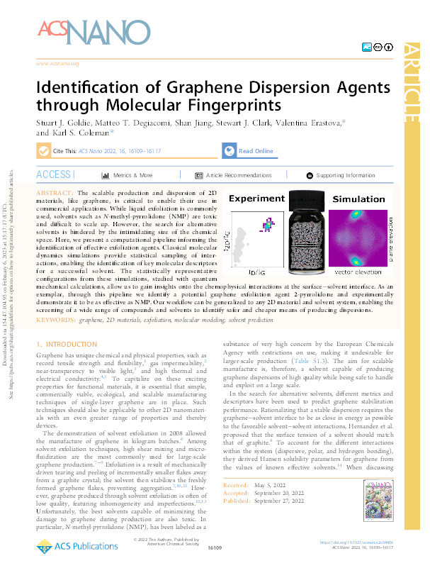 Identification of Graphene Dispersion Agents through Molecular Fingerprints Thumbnail