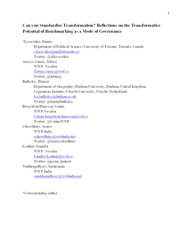 Can you Standardize Transformation? Reflections on the Transformative Potential of Benchmarking as a Mode of Governance Thumbnail