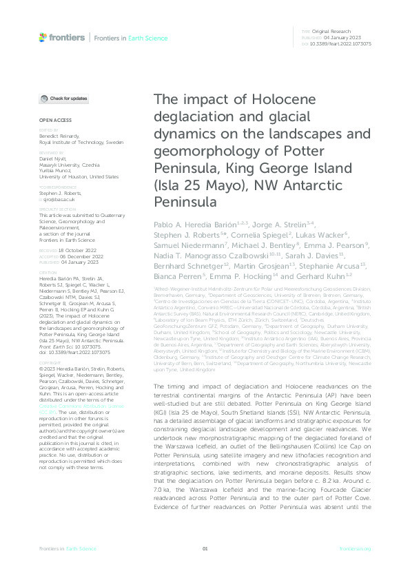 The impact of Holocene deglaciation and glacial dynamics on the landscapes and geomorphology of Potter Peninsula, King George Island (Isla 25 Mayo), NW Antarctic Peninsula Thumbnail