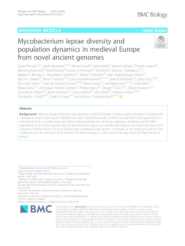 Mycobacterium leprae diversity and population dynamics in medieval Europe from novel ancient genomes Thumbnail
