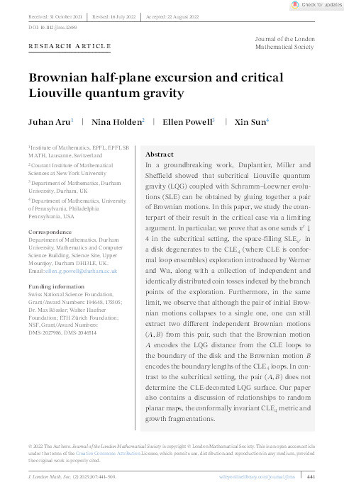 Brownian half‐plane excursion and critical Liouville quantum gravity Thumbnail