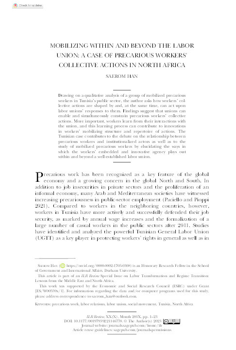 Mobilizing within and beyond the Labor Union: A Case of Precarious Workers’ Collective Actions in North Africa Thumbnail