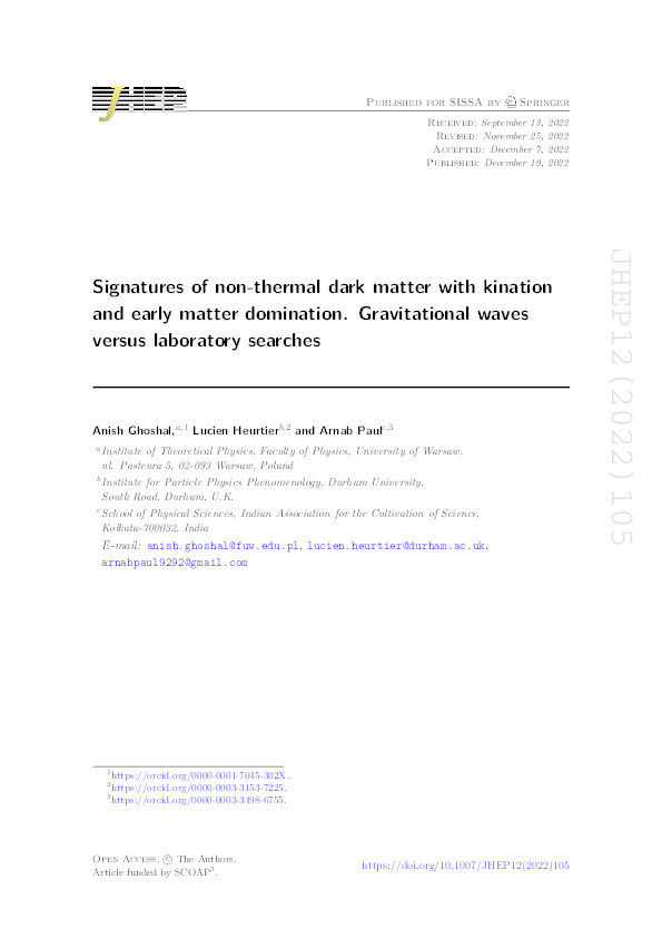 Signatures of non-thermal dark matter with kination and early matter domination. Gravitational waves versus laboratory searches Thumbnail