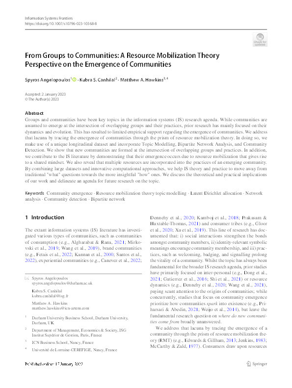From Groups to Communities: A Resource Mobilization Theory Perspective on the Emergence of Communities Thumbnail
