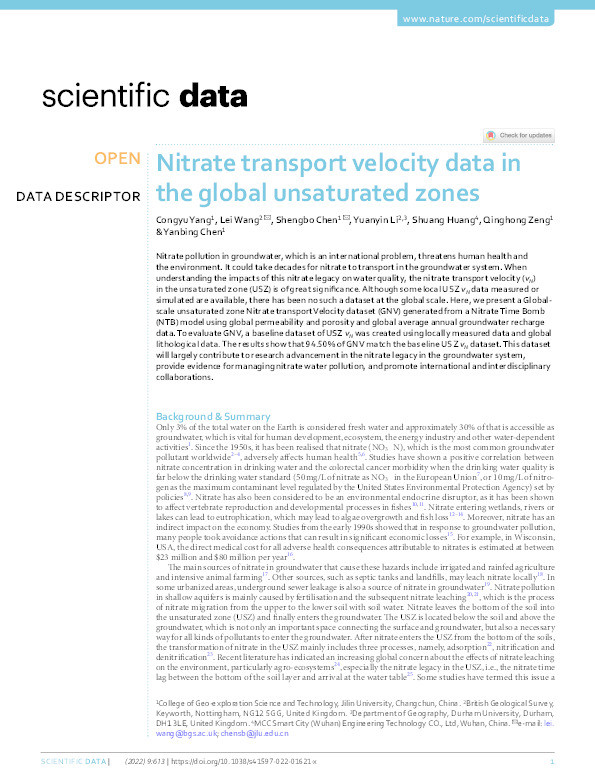 Nitrate transport velocity data in the global unsaturated zones Thumbnail