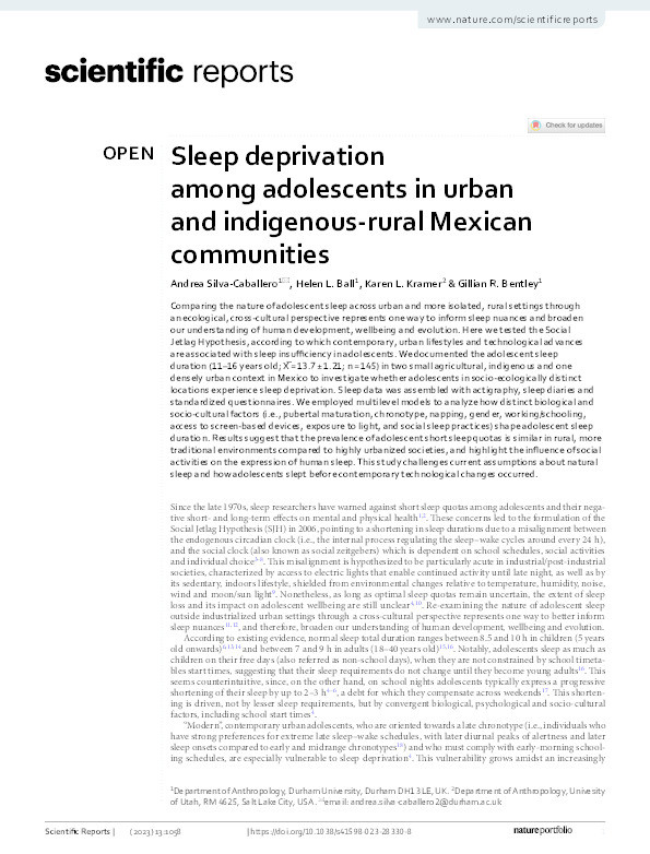 Sleep deprivation among adolescents in urban and indigenous-rural Mexican communities Thumbnail