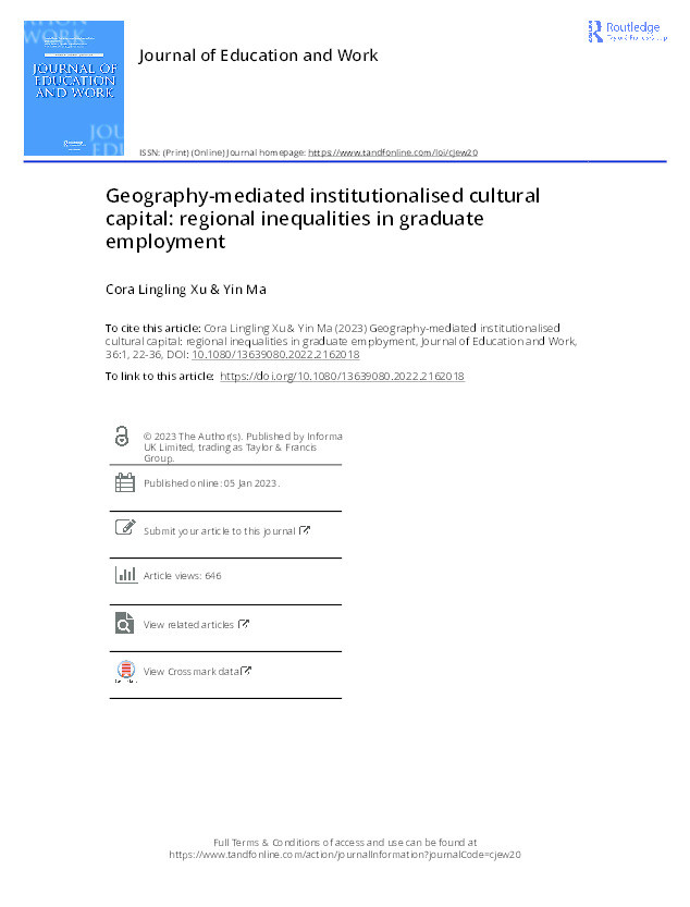 Geography-mediated institutionalised cultural capital: Regional inequalities in graduate employment Thumbnail