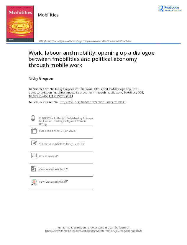 Work, labour and mobility: opening up a dialogue between fmobilities and political economy through mobile work Thumbnail